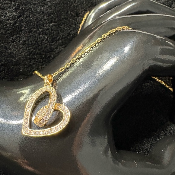 Radiant Gold Heart Necklace with Crystals - Picture 4 of 4